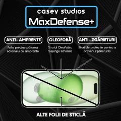 Folie Sticla iPhone 15 Casey Studios Full Screen 9H + Kit de Instalare Cadou , Full Glue, Sticla Securizata, Anti Zgarieturi, Anti Socuri, Margini Negre Negru