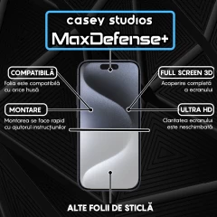 Folie Sticla iPhone 15 Pro Casey Studios Full Screen 9H + Kit de Instalare Cadou Negru