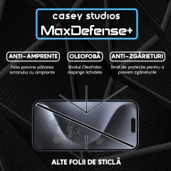 Folie Sticla iPhone 15 Pro Casey Studios Full Screen 9H + Kit de Instalare Cadou Negru