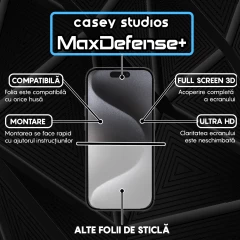 Folie Sticla iPhone 15 Pro Max Casey Studios Full Screen 9H + Kit de Instalare Cadou Negru