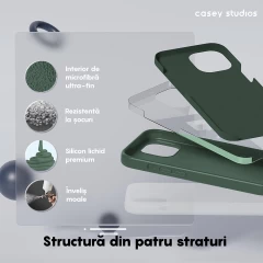 Husa iPhone 15 Plus Casey Studios Premium Soft Silicone Webster Green