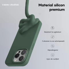 Husa iPhone 15 Pro Casey Studios Premium Soft Silicone Webster Green