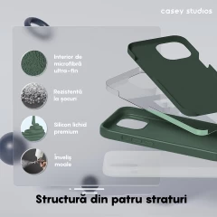 Husa iPhone 15 Pro Casey Studios Premium Soft Silicone Webster Green