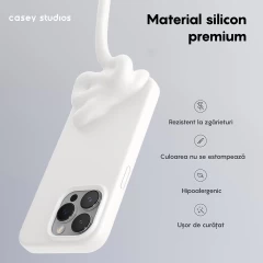 Husa iPhone 15 Pro Casey Studios Premium Soft Silicone Alb