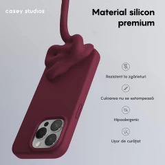 Husa iPhone 15 Pro Casey Studios Premium Soft Silicone Burgundy