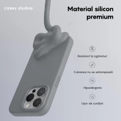 Husa iPhone 15 Pro Casey Studios Premium Soft Silicone Dark Grey