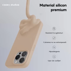 Husa iPhone 15 Pro Casey Studios Premium Soft Silicone Pink Sand