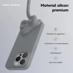 Husa iPhone 15 Pro Max Casey Studios Premium Soft Silicone Dark Grey