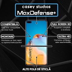 Folie Sticla CASEY STUDIOS compatibila cu Huawei P40 Pro / P40 Pro Plus, Full Glue, Duritate Militara, Ultra HD, Anti Zgarieturi, Anti Amprente, Anti Socuri, Margini Negre Negru