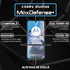 Folie Sticla CASEY STUDIOS compatibila cu Motorola Moto E22 / Moto E22i, Full Glue, Duritate Militara, Ultra HD, Anti Zgarieturi, Anti Amprente, Anti Socuri, Margini Negre Negru