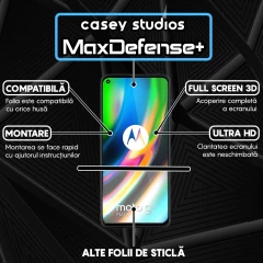 Folie Sticla CASEY STUDIOS compatibila cu Motorola Moto G9 Plus, Full Glue, Duritate Militara, Ultra HD, Anti Zgarieturi, Anti Amprente, Anti Socuri, Margini Negre Negru