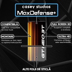 Folie Sticla CASEY STUDIOS compatibila cu Realme GT Neo 3T / GT Neo2 / GT2, Full Glue, Duritate Militara, Ultra HD, Anti Zgarieturi, Anti Amprente, Anti Socuri, Margini Negre Negru