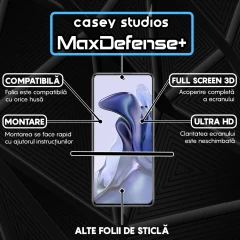 Folie Sticla CASEY STUDIOS compatibila cu Xiaomi 11T / 11T Pro, Full Glue, Duritate Militara, Ultra HD, Anti Zgarieturi, Anti Amprente, Anti Socuri, Margini Negre Negru