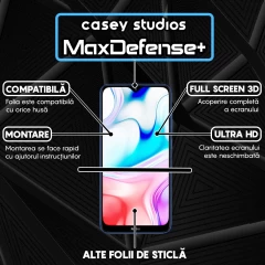 Folie Sticla CASEY STUDIOS compatibila cu Xiaomi Redmi 8 / Redmi 8A, Full Glue, Duritate Militara, Ultra HD, Anti Zgarieturi, Anti Amprente, Anti Socuri, Margini Negre Negru
