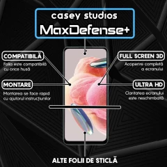 Folie Sticla CASEY STUDIOS compatibila cu Xiaomi Redmi Note 12 4G / Redmi Note 12 5G / Poco X5, Full Glue, Duritate Militara, Ultra HD, Anti Zgarieturi, Anti Amprente, Anti Socuri, Margini Negre Negru