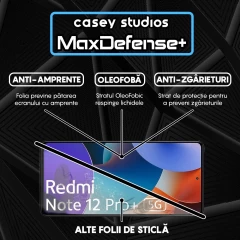 Folie Sticla CASEY STUDIOS compatibila cu Xiaomi Redmi Note 12 Pro 5G / Redmi Note 12 Pro+, Full Glue, Duritate Militara, Ultra HD, Anti Zgarieturi, Anti Amprente, Anti Socuri, Margini Negre Negru