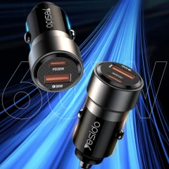 Yesido - Car Charger (Y54) - USB, Type-C, Fast Charging, 60W, with Cable USB-C to Lightning - Black Negru