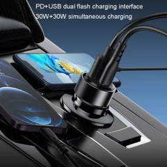 Yesido - Car Charger (Y54) - USB, Type-C, Fast Charging, 60W, with Cable USB-C to Lightning - Black Negru