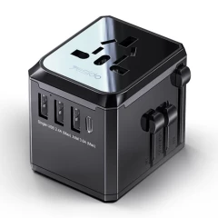 Incarcator priza pentru calatorie 3x USB, Type-C, EU, UK, US, AUS, 3.6A - Yesido (MC10) - Black Negru