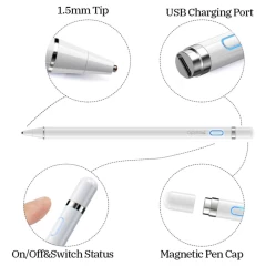 Yesido - Stylus Pen (ST05) - Capacitive, 140mAh, USB Charging Port, for Android, iOS - White Alb
