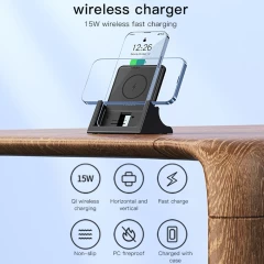 Yesido - Wireless Charger (DS15) - for Phone, Horizontal and Vertical Charging, 15W - Black Negru