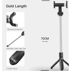 Yesido - Selfie Stick (SF11) - Stable, with Tripod, Telescopic, Remote Controller, Foldable - Black Negru