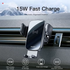 Yesido - Car Holder with Wireless Charging (C186) - for Dashboard, Windshield, Air Vent 15W - Black Negru