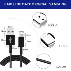 Cablu de Date USB la Type-C, 1.2m - Samsung (EP-DG950CBE) - Black (Bulk Packing) Negru