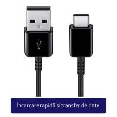 Cablu de Date USB la Type-C, Fast Charge, 25W, 1.5m - Samsung (EP-DW700CBE) - Black (Bulk Packing) Negru