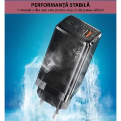 Incarcator Priza Fast Charge 2x USB-C, USB-A, PD, Fast Charge, 65W USAMS - Negru Negru
