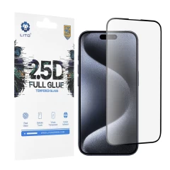 Folie pentru iPhone 15 Pro - Lito 2.5D FullGlue Glass - Black Negru