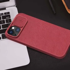 Husa pentru iPhone 15 Plus - Nillkin QIN Leather Case - Red Rosu