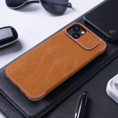 Husa pentru iPhone 15 Plus - Nillkin QIN Leather Case - Brown Maro
