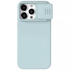 Husa pentru iPhone 15 Pro Max - Nillkin CamShield Silky MagSafe Silicone - Foggy Green Bleu 