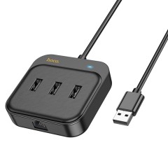 Adaptor USB la 3x USB3.0 + RJ45, 1.2m - Hoco Easy Link (HB35) - Black