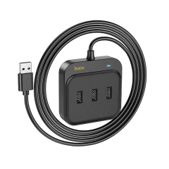 Adaptor USB la 3x USB3.0 + RJ45, 1.2m - Hoco Easy Link (HB35) - Black Negru
