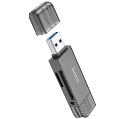 Cititor de Carduri USB/Type-C 3.0 la MicroSD, SD - Hoco (HB39) - Metal Gray Gri