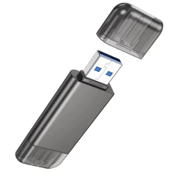 Cititor de Carduri USB/Type-C 3.0 la MicroSD, SD - Hoco (HB39) - Metal Gray Gri