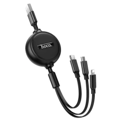 Cablu USB-A la Type-C, Lightning, Micro-USB, 2A, 1m - Hoco Double-Pull (X75) - Black Negru