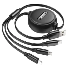 Cablu USB-A la Type-C, Lightning, Micro-USB, 2A, 1m - Hoco Double-Pull (X75) - Black Negru