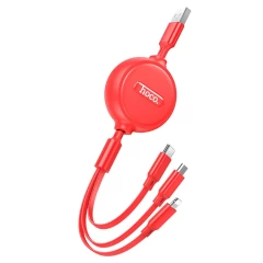 Cablu USB-A la Type-C, Lightning, Micro-USB, 2A, 1m - Hoco Double-Pull (X75) - Black Rosu 