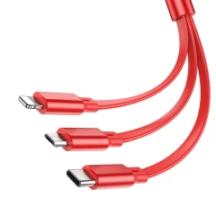 Cablu USB-A la Type-C, Lightning, Micro-USB, 2A, 1m - Hoco Double-Pull (X75) - Red Rosu