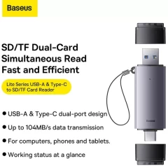 Cititor de carduri USB/Type-C 3.0 la MicroSD, SD - Baseus Lite Series (WKQX060113) - Gray Gri
