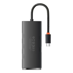 Hub Type-C la 4x USB 3.0, Type-C, 0.25m - Baseus Lite Series (WKQX030301) - Black Negru