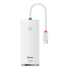 Hub Type-C to 4x USB 3.0, Type-C, 0.25m - Baseus Lite Series (WKQX030302) - White Alb