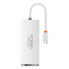 Hub Type-C to 4x USB 3.0, Type-C, 0.25m - Baseus Lite Series (WKQX030302) - White Alb