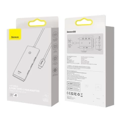 Hub Type-C to 4x USB 3.0, Type-C, 0.25m - Baseus Lite Series (WKQX030302) - White Alb
