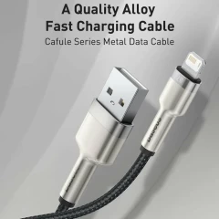 Cablu USB to Lightning, 2.4A, 480Mbps, 1m - Baseus Cafule Series Metal (CALJK-A01) - Black Negru