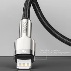 Cablu USB to Lightning, 2.4A, 480Mbps, 1m - Baseus Cafule Series Metal (CALJK-A01) - Black Negru