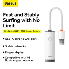 Adaptor USB to RJ45 LAN Port, 1000Mbps - Baseus Lite Series (WKQX000102) - White Alb